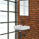 Meuble de salle de bain suspendu avec lavabo en céramique, miroir siphon et étagère 45x36 cm Design Industriel