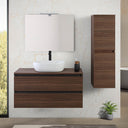 Suspended Bathroom Cabinet with Countertop Sink and Mirror 2 Space-Saving Wooden Drawers 100 cm – Canaletto Walnut