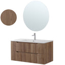 Mobile Bagno Sospeso con Lavabo in Ceramica e Specchio 2 Cassetti 100 cm in Legno - Rovere