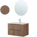 Mobile Bagno Sospeso con Lavabo in Ceramica e Specchio 2 Cassetti 80 cm in Legno - Rovere