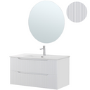 Mobile Bagno Sospeso con Lavabo in Ceramica e Specchio 2 Cassetti 100 cm in Legno - Bianco