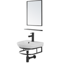 Mobile Bagno Sospeso con Lavabo in Ceramica, Specchio Sifone e Mensola cm 45x36 Design Industrial