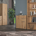 Mobile Multiuso Armadietto 2 Ante 2 Cassetti con Ripiani Salvaspazio in Legno FSC per Soggiorno o Ingresso - 72x35x88 cm Rovere