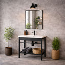 Mobile bagno con lavabo in ceramica e specchio rettangolare design moderno