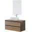 Wall-hung Bathroom Cabinet with Countertop Sink and Mirror 2 Space-saving Wooden Drawers 80 cm – Bordeaux Oak