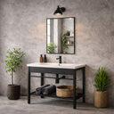 Mobile bagno con lavabo in ceramica e specchio in acciaio design moderno