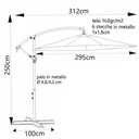 Ombrellone da Giardino Esterno 300 cm Decentrato in Metallo, Telo Poliestere 160 g/mq Ecru