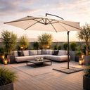 300cm Off-Center Outdoor Garden Umbrella in Metal, 160g/m2 Polyester Canopy in Ecru