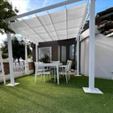 Pérgola de Jardín Exterior 3x3 con Cobertor Corredero de Poliéster 180 g/m2, Estructura de Acero - 300x300 Blanco