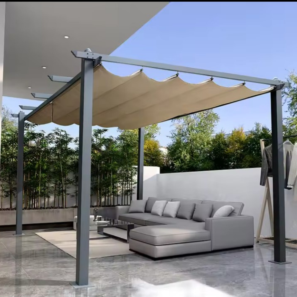 Pergola Scorrevole Outsunny 3x2m - Tetto Retrattile In Poliestere, Struttura Metallica Kaki - Foto 3