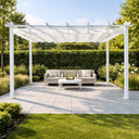 Pergola 3x3 da giardino esterno telo scorrevole in poliestere bianco struttura metallo e alluminio