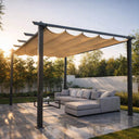 Pergola 3x4 da giardino esterno telo poliestere retrattile ecru struttura in alluminio