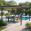 Pergola da giardino 3x3 telo retrattile poliestere ecru struttura in acciaio