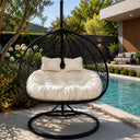 Poltrona Sospesa Uovo Sedia da Giardino Dondolo con Cuscini in Acciaio e Polirattan Relax e Comfort per terrazza patio piscina design
