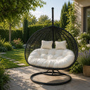 Poltrona Sospesa Uovo Sedia da Giardino Dondolo con Cuscini in Acciaio e Polirattan Relax e Comfort per piscina terrazza patio