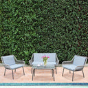 Salotto da Giardino 4 Posti con Cuscini, Set Tavolo e Sedie con Divano in Metallo e Rattan Intrecciato, Design Moderno