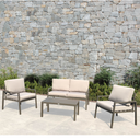 Salotto da Giardino 4 Posti Set Tavolo e Sedie con Divano, Struttura in Alluminio, Cuscini in Poliestere, Beige