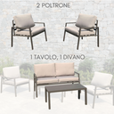 Salotto da Giardino 4 Posti Set Tavolo e Sedie con Divano, Struttura in Alluminio, Cuscini in Poliestere, Beige