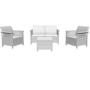 Outdoor Garden Lounge Set Sofa, Armchairs and 4-Seater Rattan Coffee Table - White