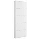 Scarpiera da Ingresso 5 Ante Ribalta Mobile Slim Salvaspazio in Legno FSC Design Moderno - Bianco Opaco 65x15x173 cm