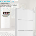 Scarpiera da Ingresso 5 Ante Ribalta Mobile Slim Salvaspazio in Legno FSC Design Moderno - Bianco Opaco 65x15x173 cm