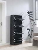 Space-saving Shoe Rack for Entrance 4 Doors Modern Slim in Melamine Wood - Black 63x24x155 cm