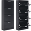 Space-saving Shoe Rack for Entrance 4 Doors Modern Slim in Melamine Wood - Black 63x24x155 cm