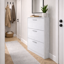 Zapatero de entrada que ahorra espacio con 3 puertas dobles abatibles, de madera MDF, blanco, 60x24x115