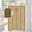 Scarpiera Salvaspazio Mobile Multiuso 2 Ante 4 Ripiani in Legno Rovere Chiaro