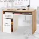 Scrivania Pc Ufficio con Cassetto 1 Anta con Ripiani e Vano Inferiore, Tavolo Computer per Lavoro e Studio, in Legno FSC – cm 110x60x76 Bianco e Rovere