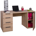 Bureau PC 4 tiroirs 1 porte, étagère en bois, table d'ordinateur 146x60x75 cm