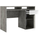 Bureau, table d'ordinateur PC, 1 tiroir et 1 porte avec compartiments en bois Gris et Blanc - 48x110x77