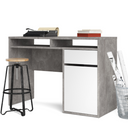 Bureau, table d'ordinateur PC, 1 tiroir et 1 porte avec compartiments en bois Gris et Blanc - 48x110x77