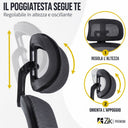 Sedia da Ufficio Ergonomica con Braccioli Pieghevoli, Poggiatesta e Supporto Lombare