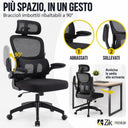 Sedia da Ufficio Ergonomica con Braccioli Pieghevoli, Poggiatesta e Supporto Lombare