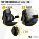 Sedia da Ufficio Ergonomica con Braccioli Pieghevoli, Poggiatesta e Supporto Lombare