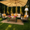 Set salotto da giardino 5 posti divano sedie con braccioli e cuscino e tavolino rettangolare design outdoor per terrazza piscina
