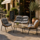 Salotto da giardino set divano poltrone e tavolino da esterno 4 posti con cuscini in rattan intrecciato e acciaio