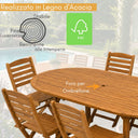 Set tavolo e sedie pieghevoli da giardino esterno 6 posti in legno d'acacia per veranda terrazzo patio