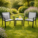 Set tavolo e sedie da giardino esterno 2 posti in acciaio e textilene