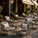 Set Bistrot tavolo e sedie da giardino mobili esterno con cuscini in rattan intrecciato e acciaio