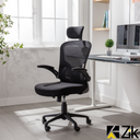 ZIK Silla de Oficina Ergonómica Negra con Reposabrazos Plegables, Soporte Lumbar, Reposacabezas Ajustable