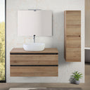 Mobile Bagno Sospeso con Lavabo da Appoggio e Specchio 2 Cassetti Salvaspazio in Legno cm 100 – Rovere di Bordeaux