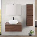 Mobile Bagno Sospeso con Lavabo da Appoggio e Specchio 1 Cassetto Salvaspazio in Legno  80 cm - Noce Canaletto