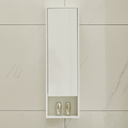 White suspended bathroom column with one door and 4 shelves, 30x20x100 cm