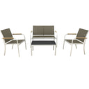 Salotto da Giardino Set Divano 2 Poltrone e Tavolino in Acciaio, Textilene e Rattan9