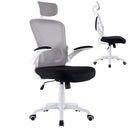 Chaise de bureau ergonomique blanche avec accoudoirs rabattables, appui-tête oscillant et support lombaire - Zik