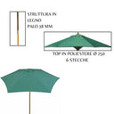 Parasol de jardin d'extérieur ZIK, Ø 250 dessus en polyester, parasol avec mât central en bois - vert