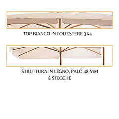 Ombrellone da Giardino 3x4, Palo Centrale in Legno Top in Poliestere Bianco - 300x400