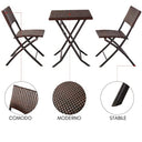 Folding Garden Dining Set in POLYRATTAN, with Square Table and 2 CHAIRS, Outdoor Bar